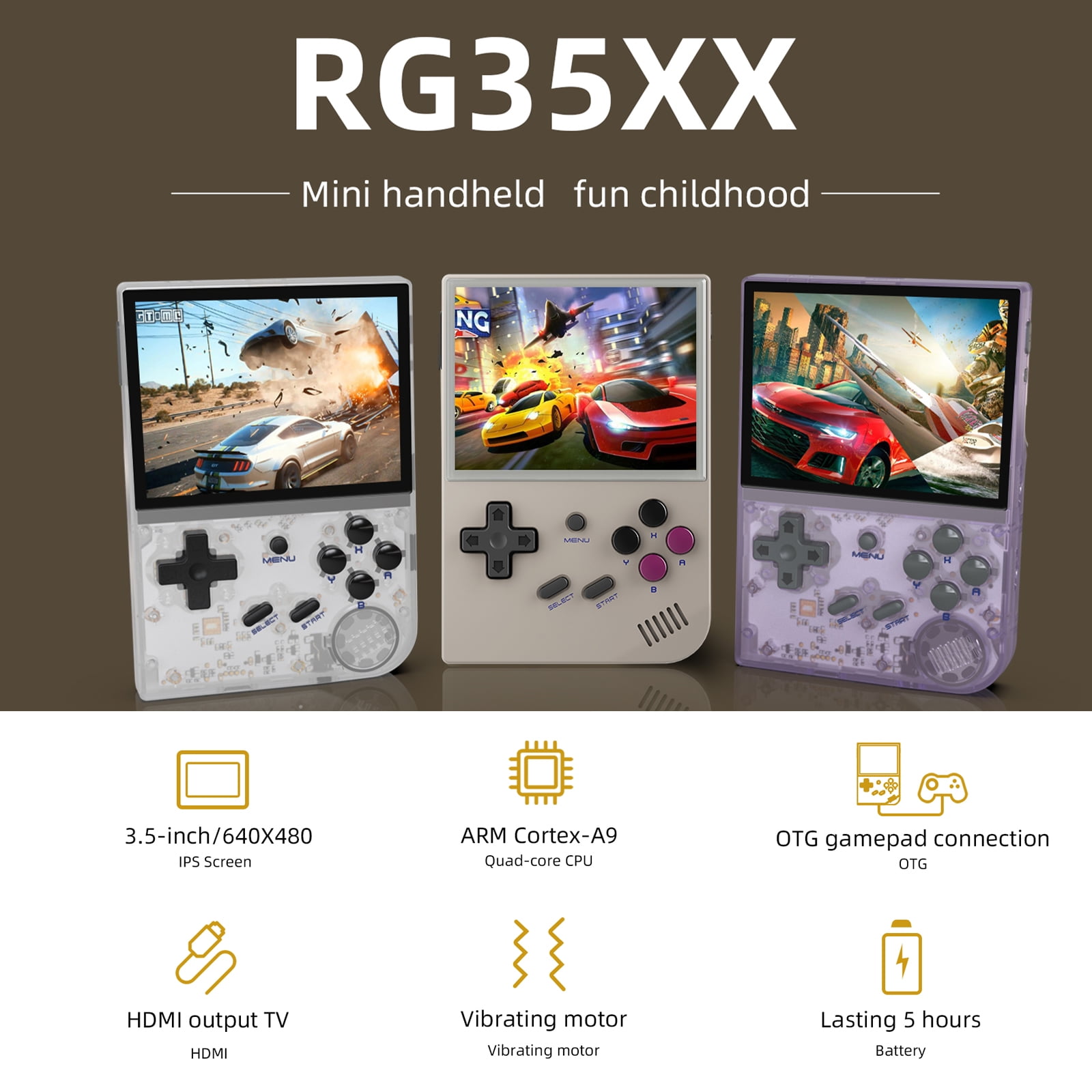 RG35XX Handheld Gaming Consoles ,64GB,Dual System Linux+Garlic , Support HD TV Output Purple - Image 6