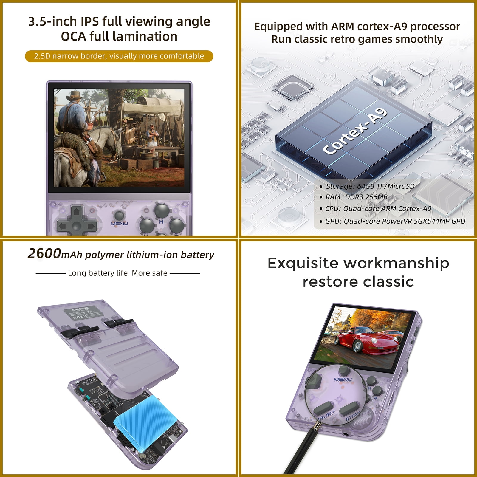 RG35XX Handheld Gaming Consoles ,64GB,Dual System Linux+Garlic , Support HD TV Output Purple - Image 7