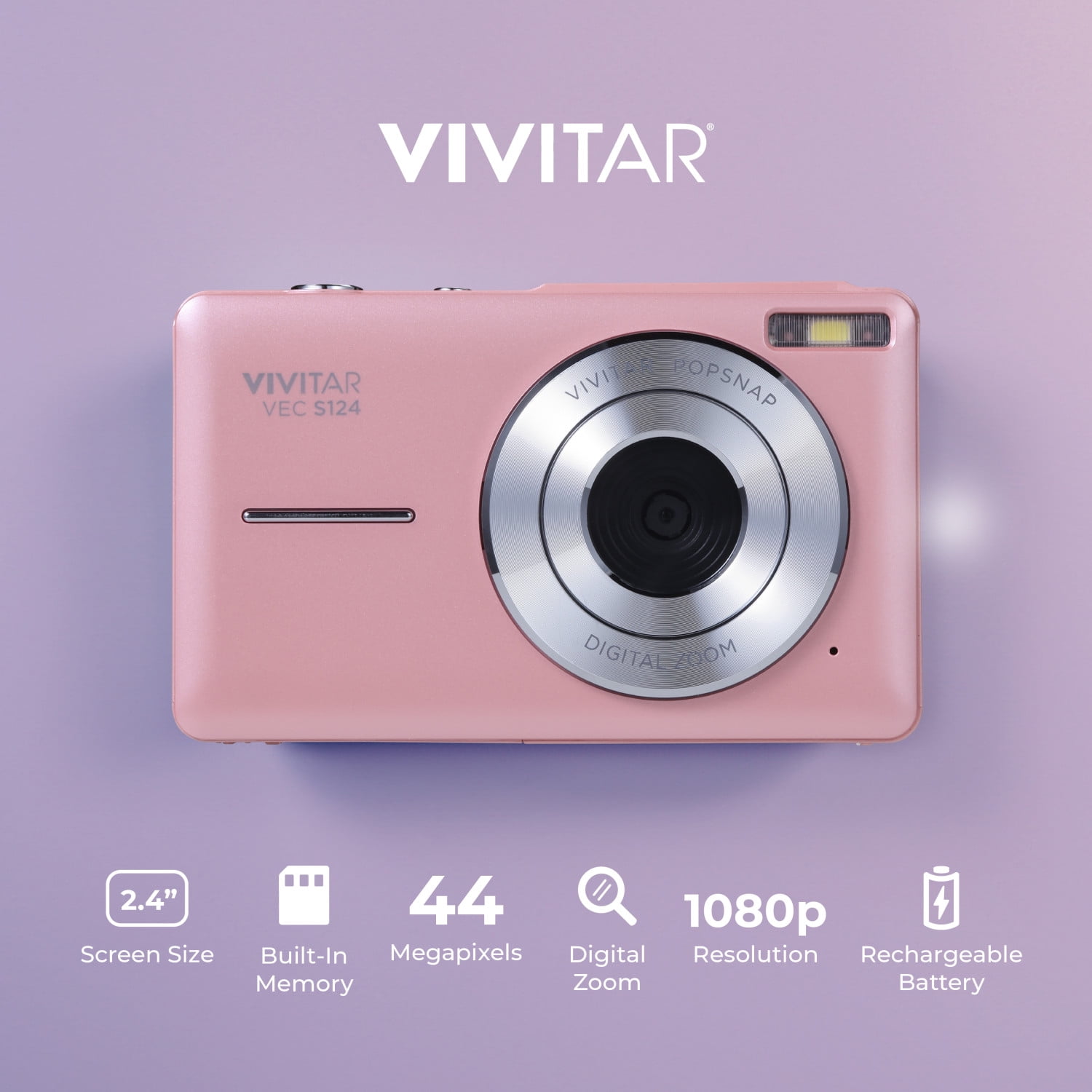 Vivitar Popsnap Compact Digital Camera, Pink, 16X Zoom, 1080p, Built-in Flash, Micro SD, Slim Lightweight Pocket Design - Image 3